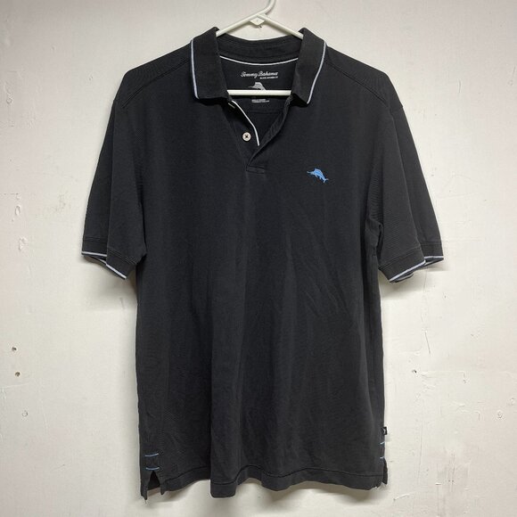 Tommy Bahama Men's Large Island Polo Shirt Black Blue Modern Fit Supima Cotton - Picture 1 of 6
